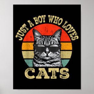 Vintage A Boy Who Loves Cats Boy Kid Cat Lover for Poster
