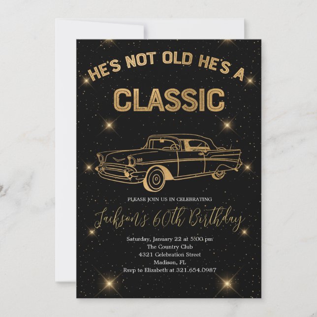 Vintage a Classic Gold Car Birthday Celebrating Invitation (Front)