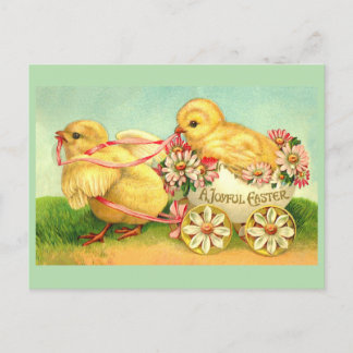 Vintage 'A Joyful Easter' Chicks in a Carriage Postcard