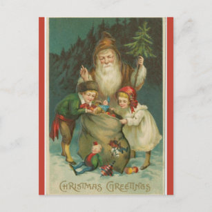 Vintage A Sneak Peek Into Santas Bag Postcard