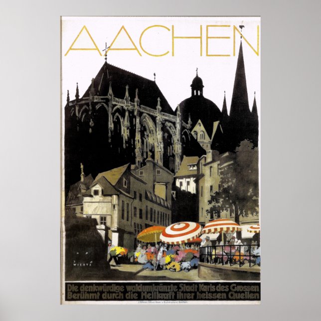 Vintage Aachen Germany Travel Poster (Front)