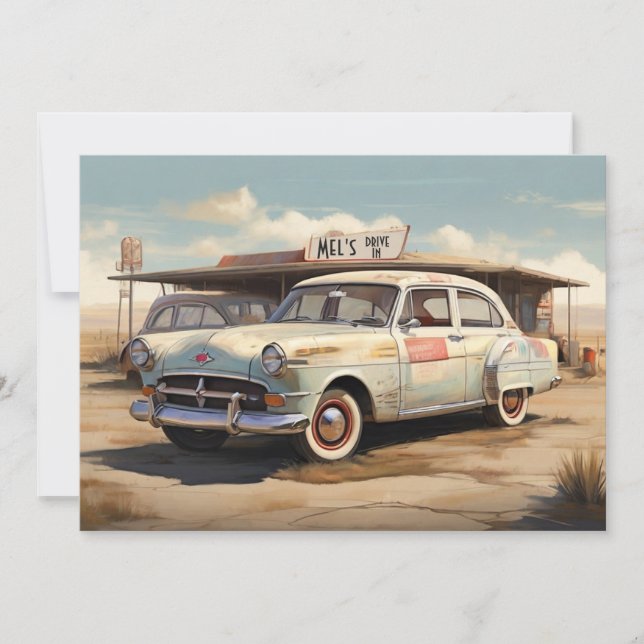 Vintage Abandoned Automobile Drive In Restaurant  Holiday Card (Front)