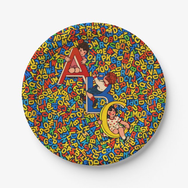 Vintage ABC Children’s Alphabet Illustration  Paper Plate (Front)