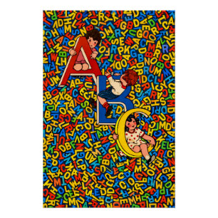 Vintage ABC Children’s Alphabet Illustration  Poster