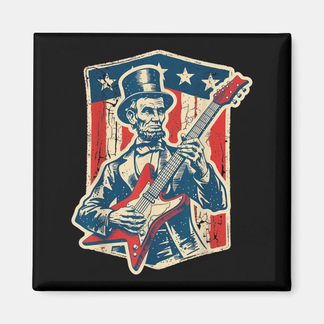 Vintage Abraham Lincoln Playing Guitar - Funny Magnet (Front)