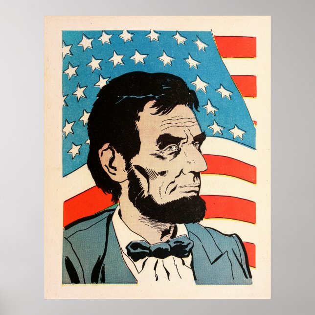 Vintage Abraham Lincoln USA Flag Illustration Poster (Front)