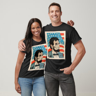 Vintage Abraham Lincoln USA Flag Illustration T-Shirt