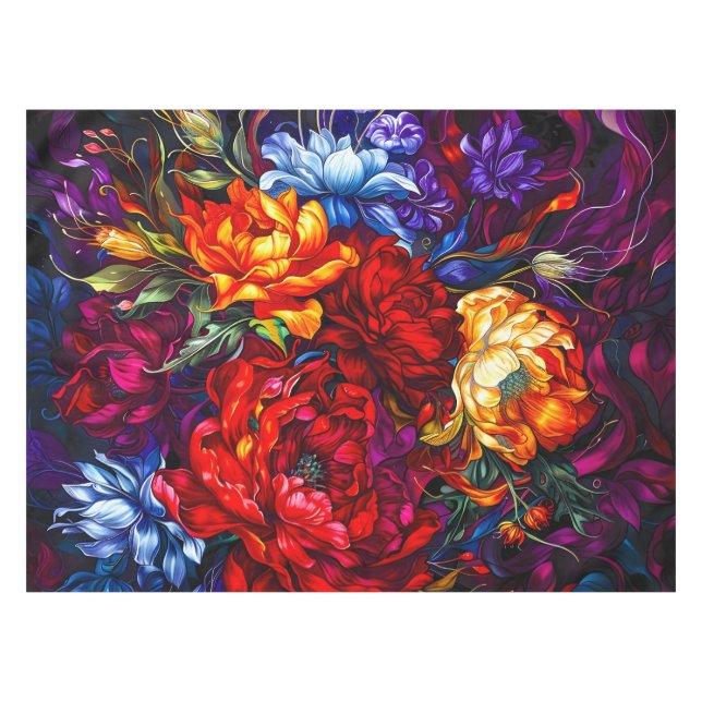 Vintage Abstract Blossom Floral Tablecloth (Front (Horizontal))