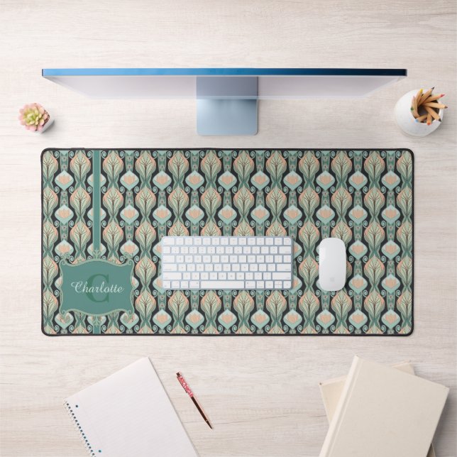 Vintage Abstract Botanical Monogram Floral Pattern Desk Mat (Office 1)