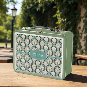 Vintage Abstract Botanical Monogram Floral Pattern Metal Lunch Box