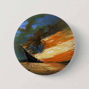 Vintage Abstract Burning Flag Button