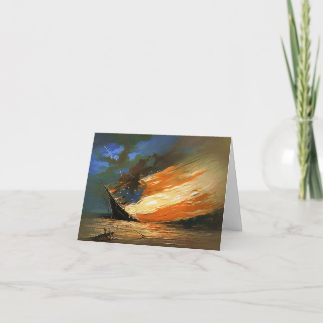Vintage Abstract Burning Flag Note Card (Front)
