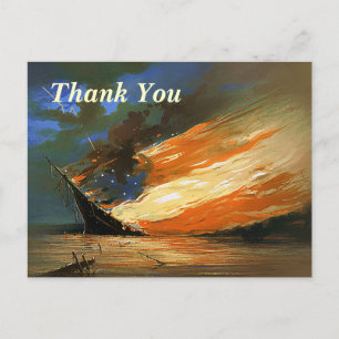 Vintage Abstract Burning Flag Thank You Postcard