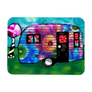 Vintage Abstract Camp Trailer Floral Happy Camper Magnet