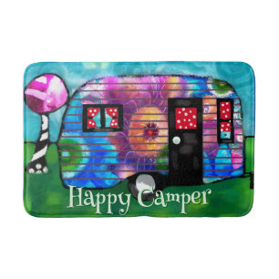 Vintage Abstract Camp Trailer Floral Personalised Bath Mat
