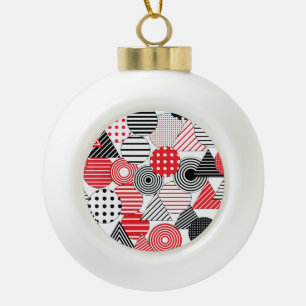 Vintage Abstract: Dots & Stripes Ceramic Ball Christmas Ornament