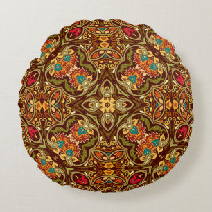 vintage abstract ethnic nature hand drawn ornament round cushion