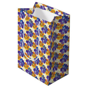 Vintage Abstract Exotic Orange Purple Flowers. Medium Gift Bag