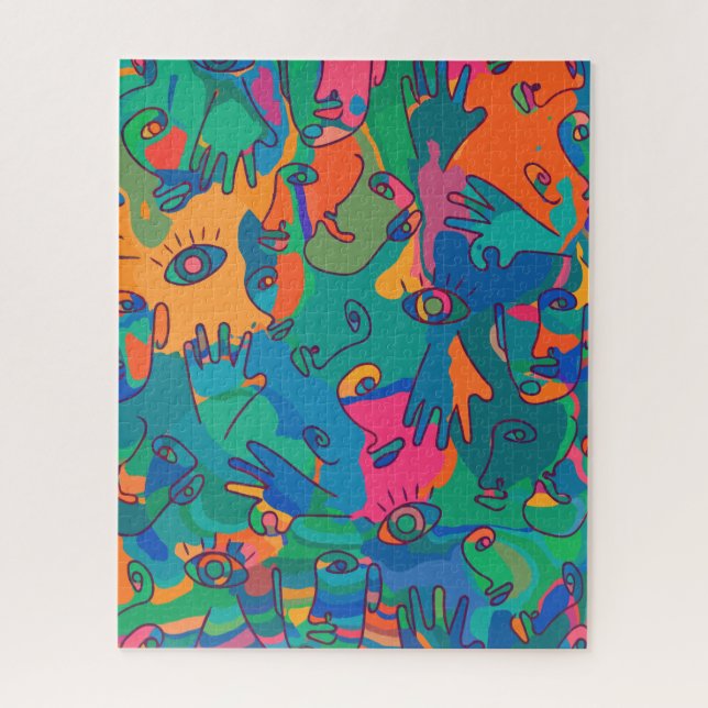 Vintage Abstract Face Finger Doodle Line  Jigsaw Puzzle (Vertical)