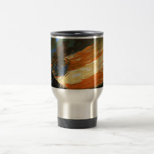 Vintage Abstract Flag on Fire Aluminum Travel Mug