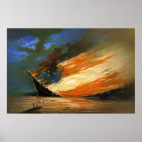 Vintage Abstract Flag on Fire Poster