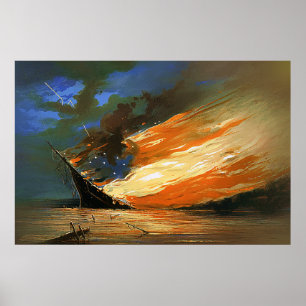Vintage Abstract Flag on Fire Poster