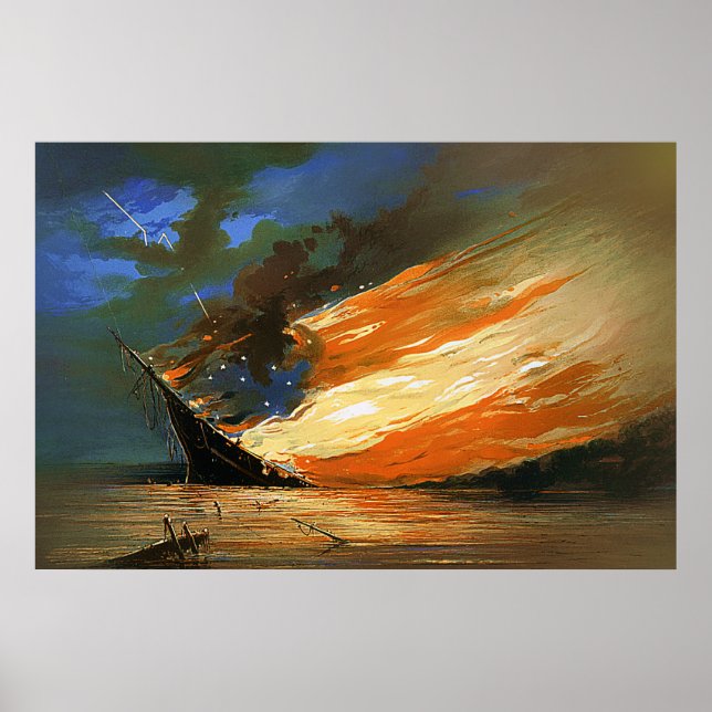 Vintage Abstract Flag on Fire Poster (Front)