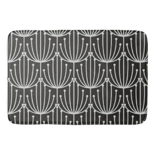 Vintage Abstract Floral in Black and White Pattern Bath Mat