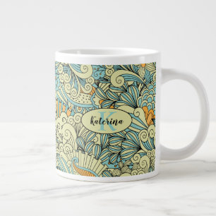 Vintage Abstract  Floral Monogrammed Large Coffee Mug