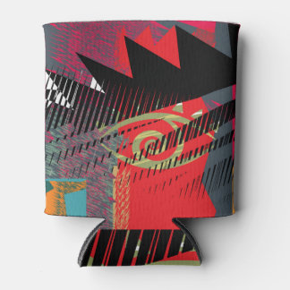 Vintage Abstract Geometric Face Art Can Cooler