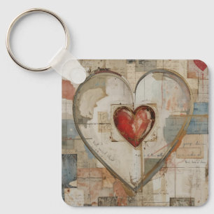 Vintage Abstract Hearts - Aluminum Keychain