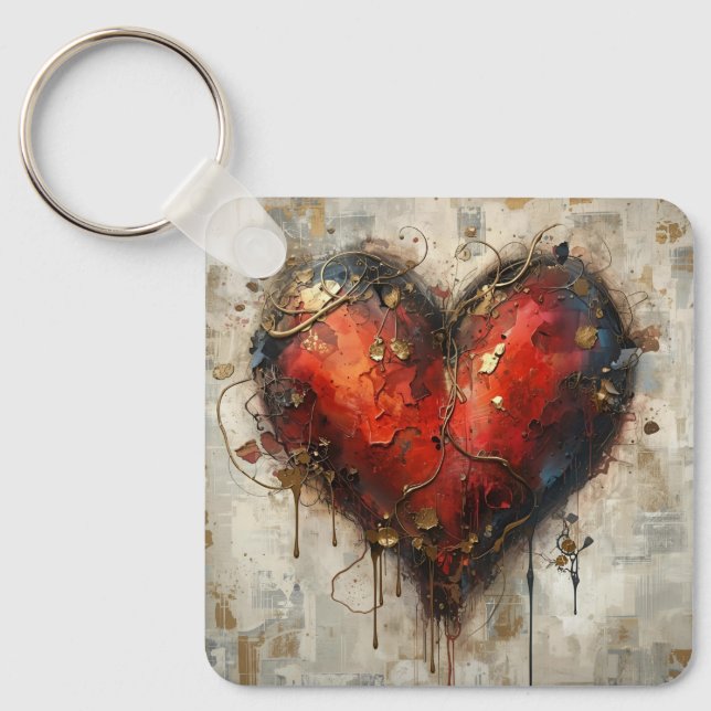 Vintage Abstract Hearts - Keychain  (Front)