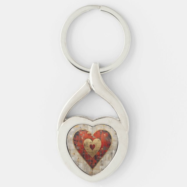 Vintage Abstract Hearts - Metal Keychain (Front)