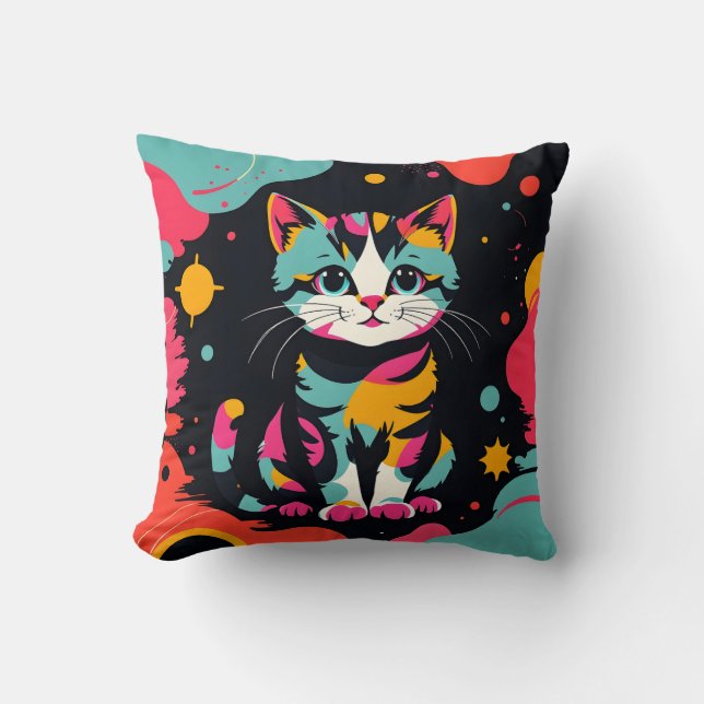 Vintage Abstract Kitten Cushion (Front)
