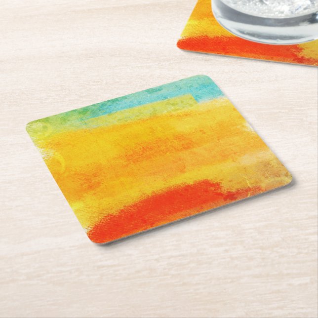 Vintage Abstract Painting Square Paper Coaster (Angled)