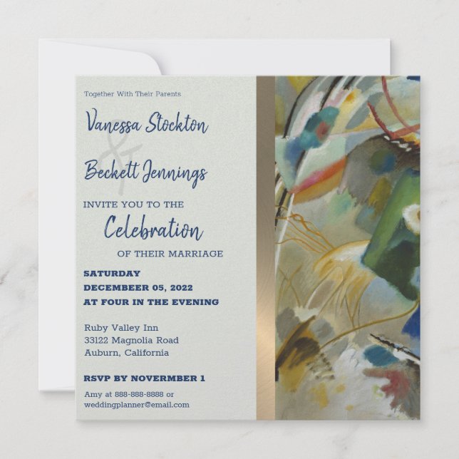 Vintage Abstract Painting Wedding Invitation (Front)