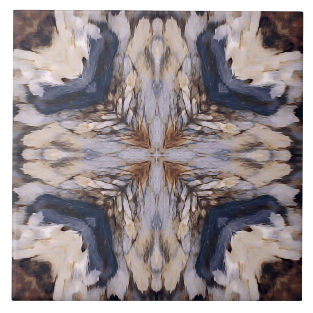 Vintage abstract pattern in white, beige, blue tile (Front)