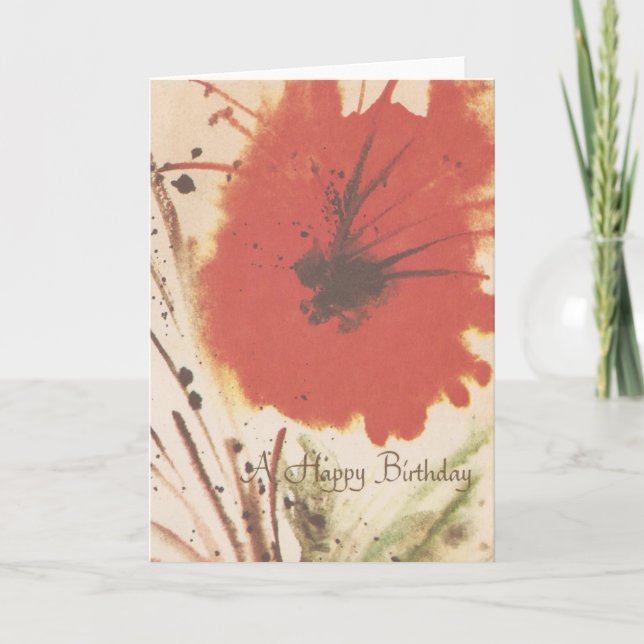 Vintage Abstract Red Flower Birthday Card (Front)