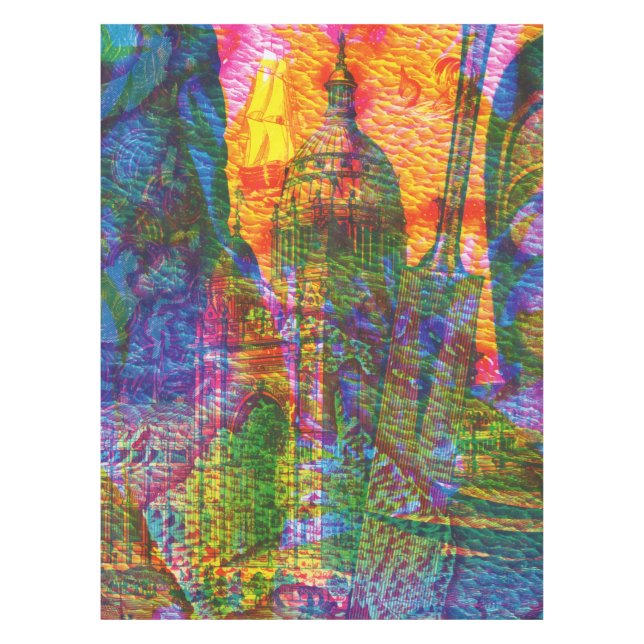 Vintage Abstract Sea Travel Tower Tablecloth (Front)