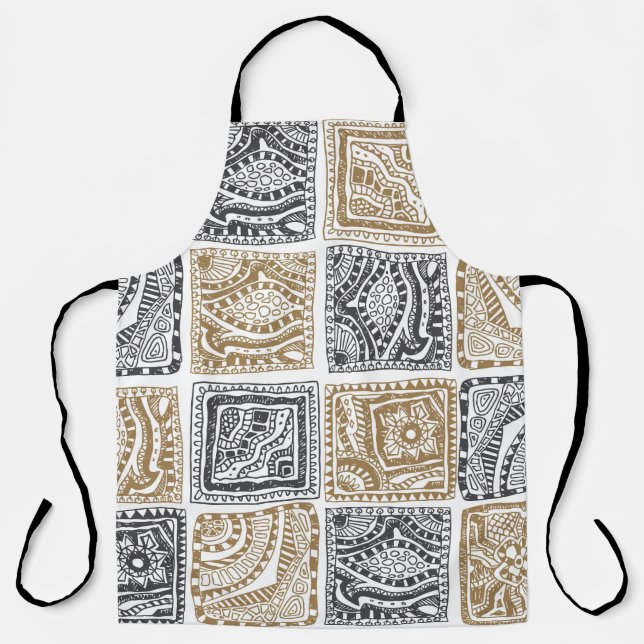 vintage abstract seamless doodle pattern. Black an Apron (Front)