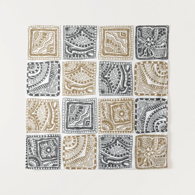 vintage abstract seamless doodle pattern. Black an Tapestry (Front)