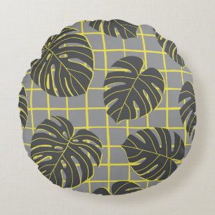 Vintage abstract seamless pattern with dark grey m round cushion