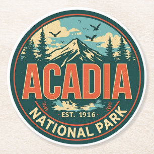 Vintage Acadia National park outdoor nature gifts Round Paper Coaster