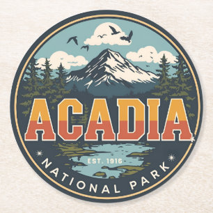 Vintage Acadia National park outdoor nature gifts Round Paper Coaster