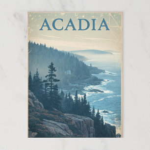 Vintage Acadia: Rocky Coastline View Postcard