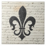 Vintage Accents French Ephemera Fleur De Lis Tile<br><div class="desc">Fleur De Lis against a vintage French Ephemera Design. Perfect for interior tile wall accents,  backsplashes,  fireplace surrounds,  bathroom and showers walls,  kitchens and craft projects. Not intended for outdoor use.  Suggestion: Order one tile to review before placing a large order. (discount available with bulk order)</div>