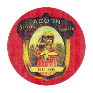 Vintage acorn stove advertisement red brown cutting board