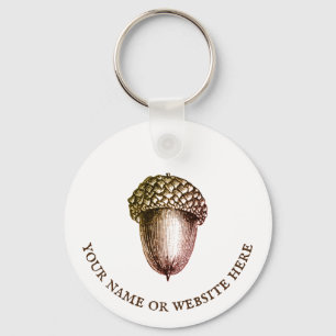Vintage Acorn with Custom Text Key Ring