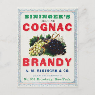 Vintage Ad For Bininger's Cognac Brandy. Postcard