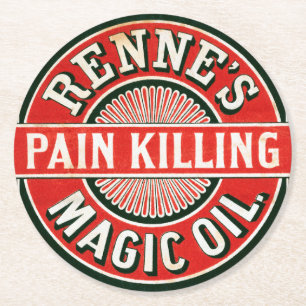 Vintage Ad For Renne's Pain Killing Magic Oil Round Paper Coaster